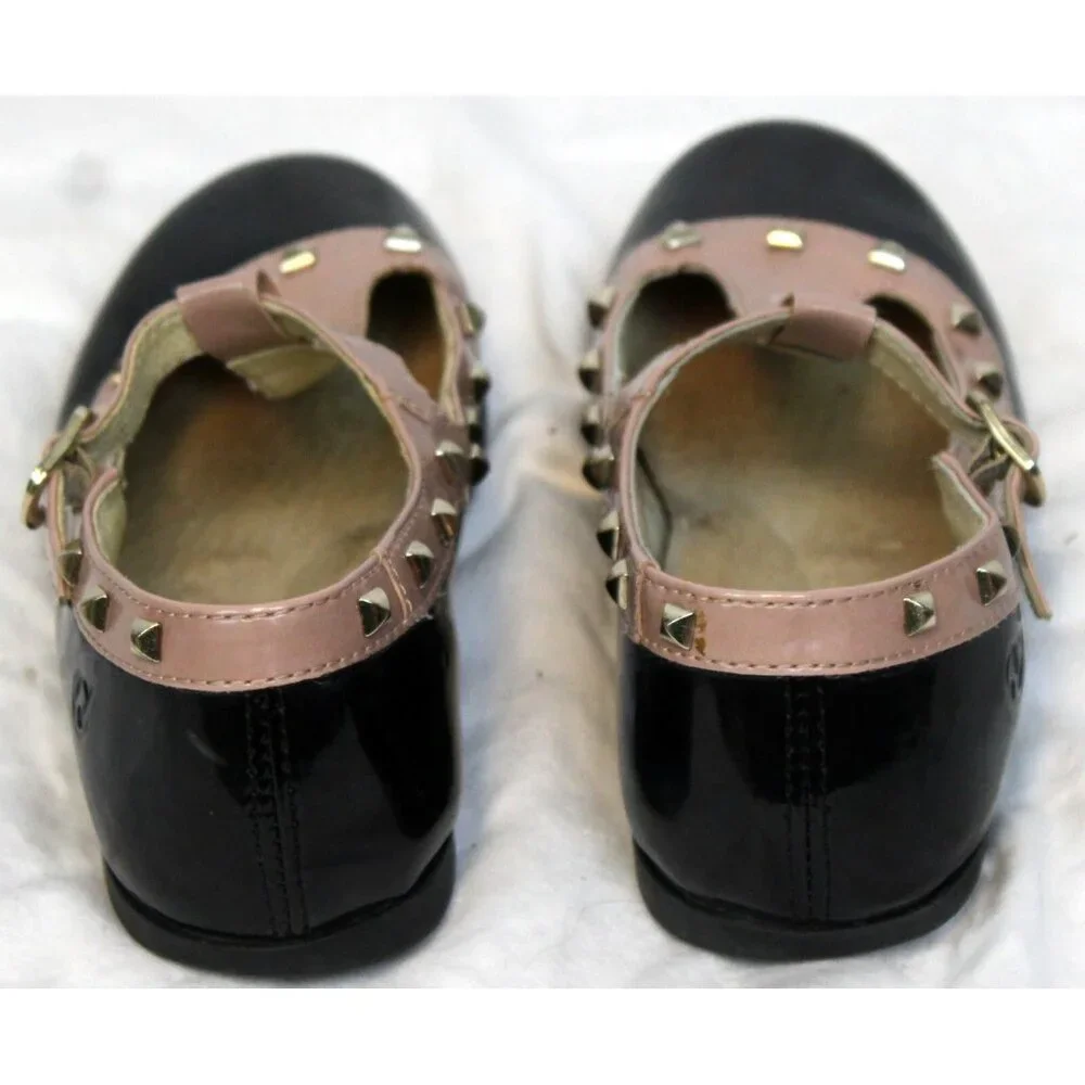 Naturino Black Brown 2-tone Dance Dress Shoes sz 12-12.5 Studded T-Strap Buckle